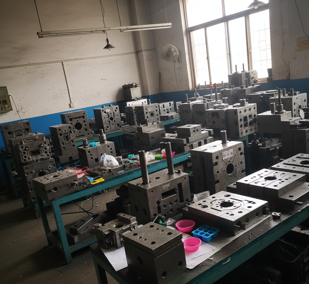 A comparison between a mold made of silicone and a steel production mold