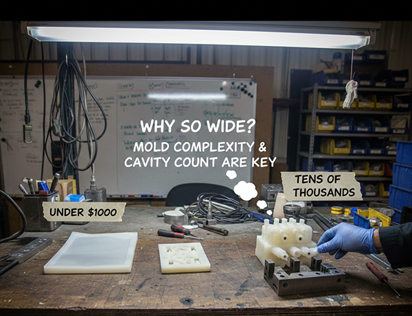 An infographic showing the five core factors affecting silicone mold cost
