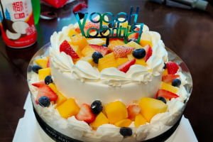 Fruit birthday cake at Dibo Tech team celebration